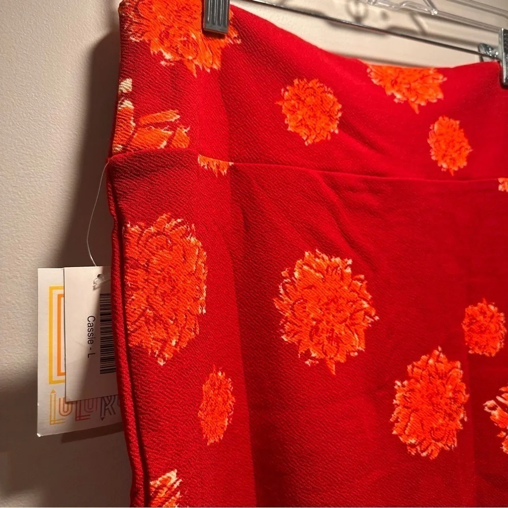 LulaRoe Cassie Pencil Skirt Stretchy High Wide Waist Band Large 14-16 Red Floral